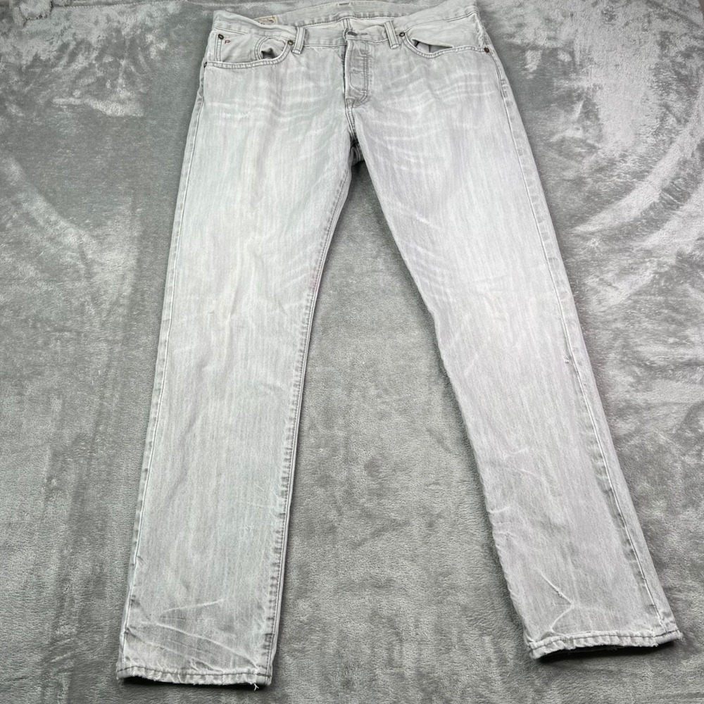 Polo Ralph Lauren Hampton Straight Jeans Mens 34/32 Gray Solid Cotton Button Fly